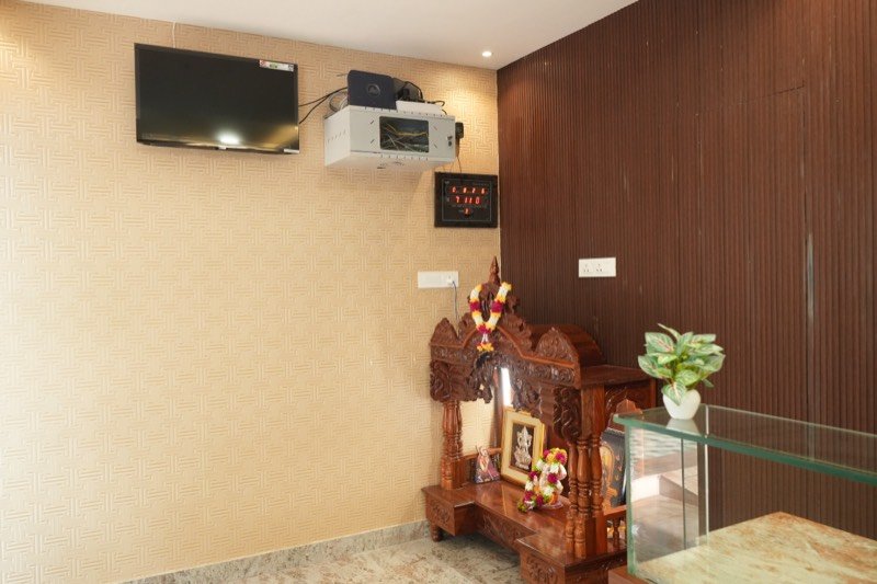 Lobby television and shrine alcove